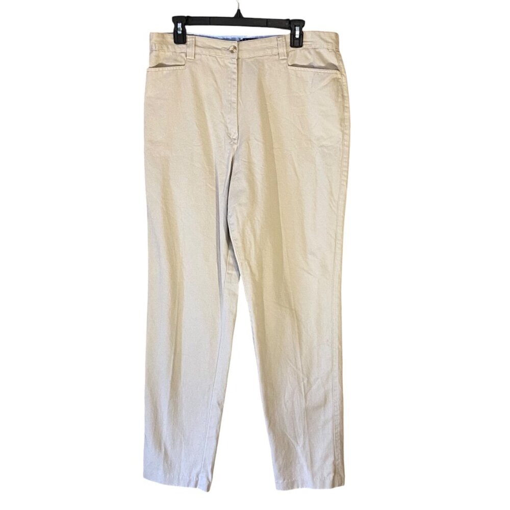 Vtg Tommy Hilfiger Womens Beige 100% Cotton Chinos Pants Size 14 Preppy Business